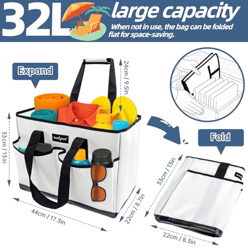 ZUXNZUX Beach Bag Waterproof Sandproof Utility Tote Lightweight Stand-up Structure With Zipper Closure3