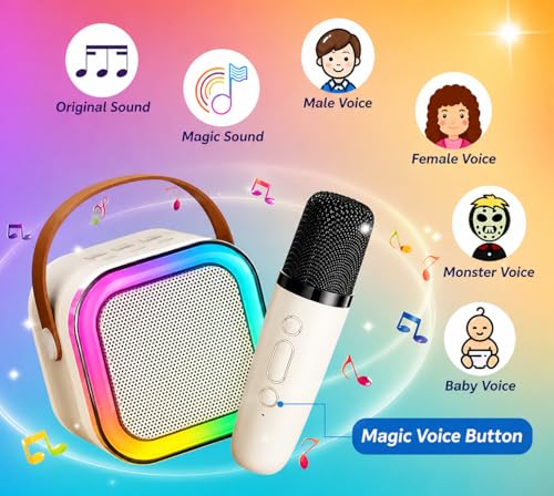 Image of Premium Rechargeable Karaoke Mic with Speaker for Singing | Wireless Mini Portable Bluetooth Speaker with Microphone & LED Lights for Kids /Kids Music Singing Toys for Girl Boy Birthday