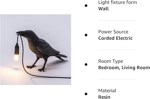 Miniatura 9 de Luluckly Raven Light Birds Lámparas de mesa Dormitorio Resina Cuervo Lámpara de Escritorio Lámpara de Mesilla Luz de Pared Aplique Negro A