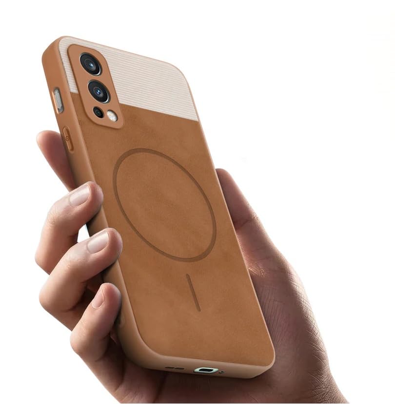 Image of Bintage CASE Dual-Leather Mac Safe Design Phone Case| Soft Touch Finish | Full Camera Protectection Back Cover Compatible for OnePlus Nord2 5G - White & Nut Brown
