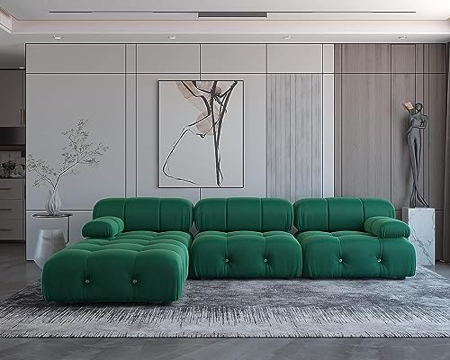 JACH 104" Modular Sofa Sectional Couch, L-Shaped Minimalist Velvet Couches, Mid-Century Comfy Couch with Reversible Chaise Ottoman for Living Room, Apartment (Green)
