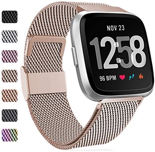 Faliogo Metal Strap Compatible with Fitbit Versa Strap/Fitbit Versa 2 Strap, Stainless Steel Replacement Wrist Strap Compatible for Fitbit Versa 2/Versa/Versa Lite, Small, Black