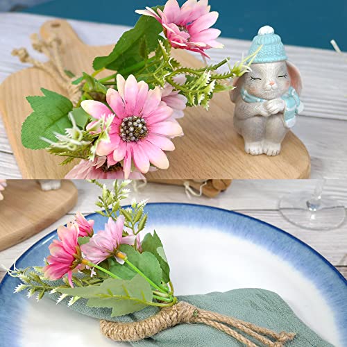 Qnneff Easter Napkin Rings Set Of 6 Daisy Flowers Napkin Rings Farmhouse Napkin Rings Holders Spring Greenery Napkin Rings Rustic Jute Rope Serviette Rings Wedding Party Family Gathering Table Decor #TOP2