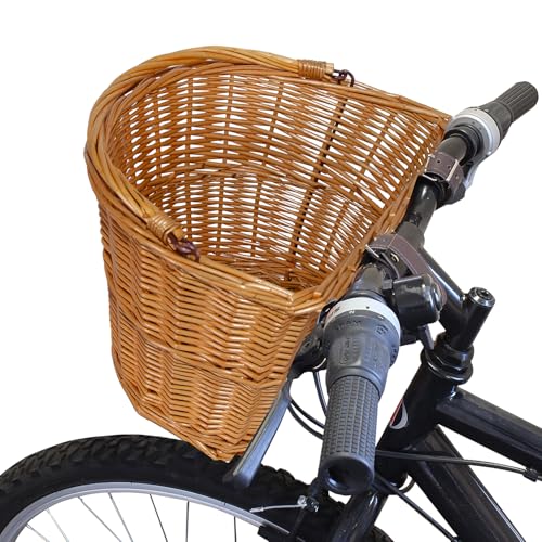 Natural Wicker Bike Basket Hand bar Cycling Bike Bag Shopping Basket With Handle Weatherproof (Honey)