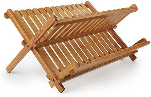 Lovely Bamboo Dish Rack for Drying Full-Size Dinner Plates, Compact and Sturdy Design, Foldaway