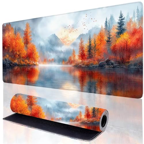 Alfombrilla Ratón Amarillo, árbol Alfombrilla Ratón XXL 600x300mm Mouse Pad con Bordes Cosidos, Protector Escritorio Impermeable Base Antideslizante de Caucho Sujeción Estable, Oficina Accesorios 5C-3