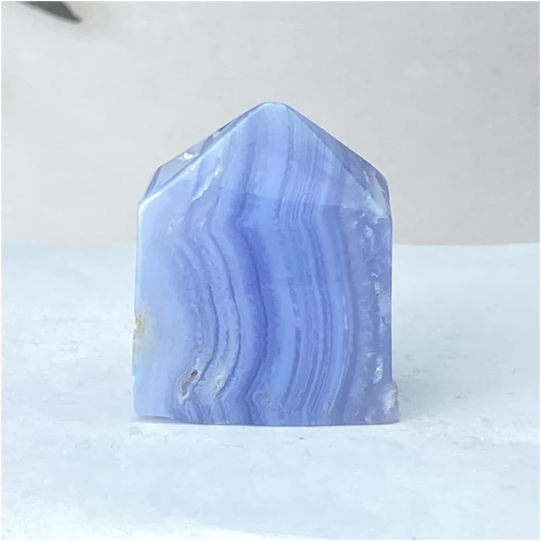 Crystal Stone Natural Blue Lace Striped Agate Crystal Tower Wand Leaf Shape Home Decoration Crystal Stone Holder Necklace(59g 50mm)