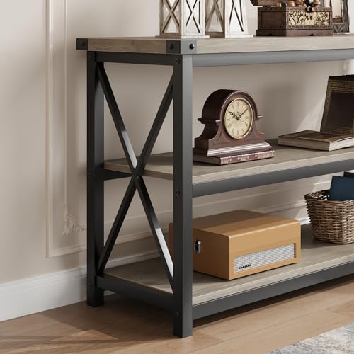 Industrial Long Console Table, 47 Inch 3-Tier Entryway Table with Storage Shelves, Rectangular Sofa Table for Entryway, Entry Table for Entrance, Hallway, Living Room, Bedroom (Gray, 47 in)
