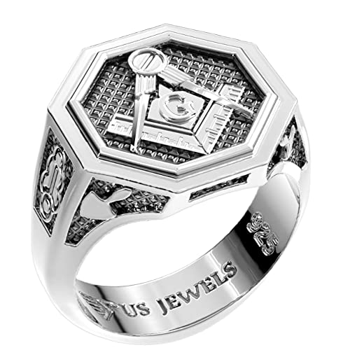 US Jewels Masonic Men's 925 Sterling Silver Master Mason Ring