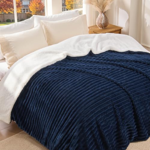 Image of BEDELITE Soft Sherpa Queen Blanket for Couch, Fluffy Gift, Navy, 90x90