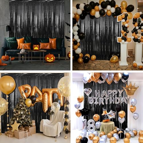 Image of Premium Metallic Foil Curtain 3x6 Ft Each for Party Decoration, Shimmer Backdrop for Birthday, Anniversary & Wedding, Easy to Hang Door & Wall Decoration Photo Booth (3, Black)