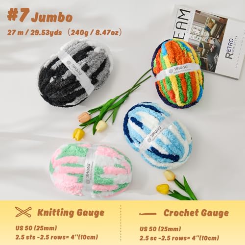 Image of Inhand Chunky Chenille Yarn for Hand Knitting, Thick Bulky Blanket Yarn for Crocheting,Soft Fluffy Yarn for Crochet Gifts & Crafts for Women /Beginners, 8 Pack (29.5 yds /8.4 oz Each), Black & LightGray