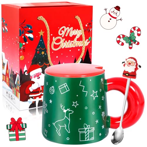Vleuexe Taza Navidad,Tazas de Cafe de cerámica,Taza de Navidad,Taza Navideña,Taza de Te con Tapa,Cucharita Navideña,Taza de Café para Regalar Bebidas Frías y Calientes,Apta para Microondas,400 ml Vleuexe Taza Navidad,Tazas de Cafe de cerámica,Taza de Navidad,Taza Navideña,Taza de Te con Tapa,Cucharita Navideña,Taza de Café para Regalar Bebidas Frías y Calientes,Apta para Microondas,400 ml