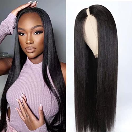 U Part Wig Human Hair Straight Upgrade U Part Glueless Wig for Black Women Natural Scalp Quick Style Everyday Hairstyle Vacation Ready Party Occasion 150% Density 20 Inch