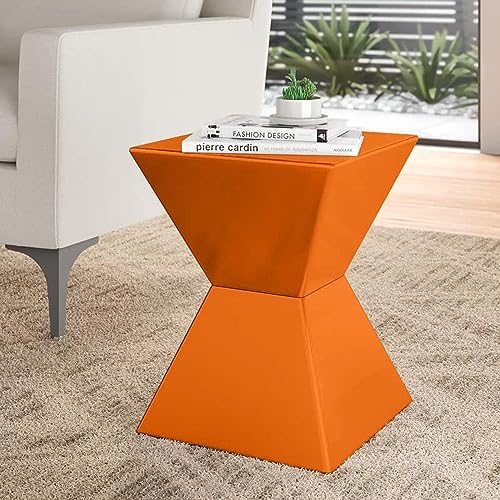 Image of Wooden Block Accent Side Table in Antique Wooden Design, Fully Assembled, End, Bedside Table and Nightstand, for The Living Room and Bedroom-Orange