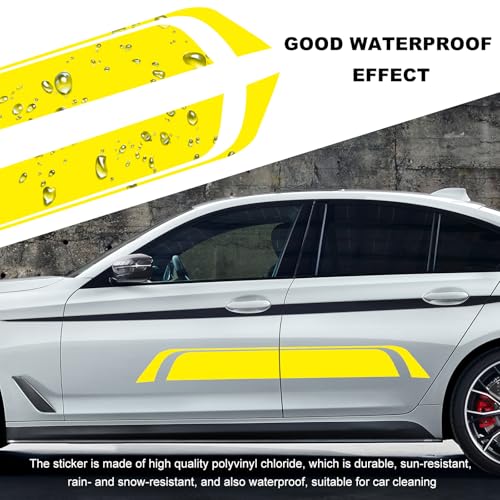 Image of Car Hood Decal Sticker, Automotive Side Body Stripe Graphics Racing Bumper Sticker, Universal Vehicle Skirt Roof Bonnet Vinyl Decal Exterior Decoration, Car Accessories (Yellow)