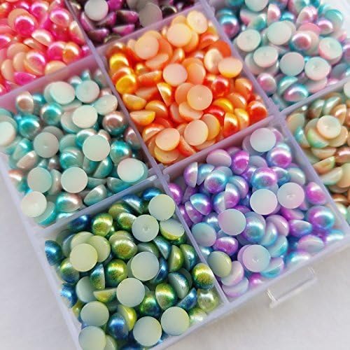 Chenkou Craft 3500pcs Assorted 15 Colors Gradient Color Half Flatback Imitation Pearl Bead 6mm 1/4" Flat Back Gem Scrapbook Craft DIY Beads + Plastic Box - Image 2