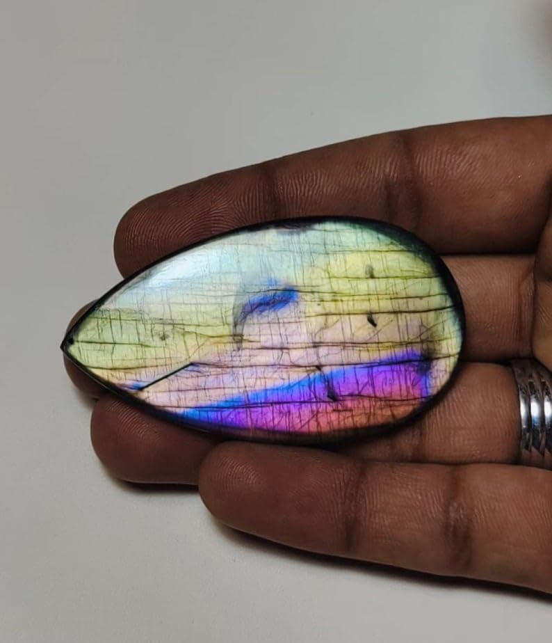 Pierre labradorite arc-en-ciel flash 59mm, cabochon poire de qualité supérieure - 2