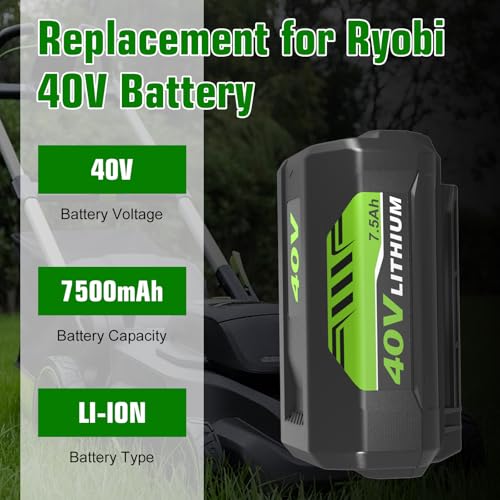 7500mAh Extend Capacity Replacement for Ryobi 40V Battery Compatible with Ryobi 40 Volt Lithium Battery OP4026 OP40601 OP4050A OP4040 OP4030 OP4050 Compatible with 40V Cordless Power Tool(Green) - Thumbnail 2