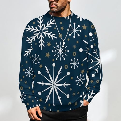MoBlinko Blue Christmas Snowflake Mens Sweater Crewneck Sweater 2XL Lightweight Sweaters for Men Long Sleeve Pullover 5