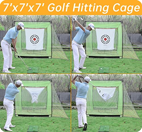 Golf Cage Net Hitting Cage Practice Driving Net High Impact Double Back Stop With Target Automatic Ball Return Net For Backyard 7X7X7Ft(2.1Mx2.1Mx2.1M) #TOP6