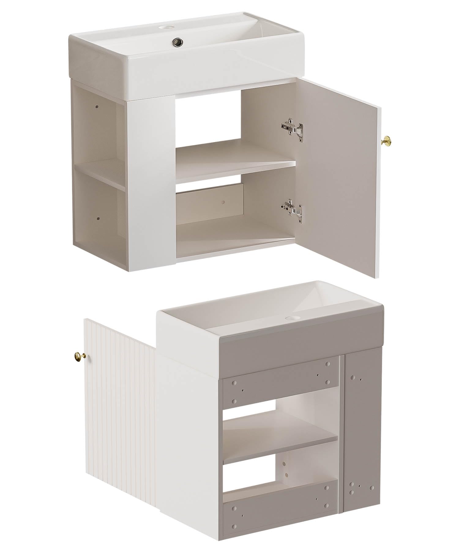 Yorbay Waschbecken mit Unterschrank 55 cm: Wandmontage Badezimmerschrank mit Keramik Waschtisch für Kleine Bäder - Modern Hängend Badmöbel Set für Gäste WC (Weiß)