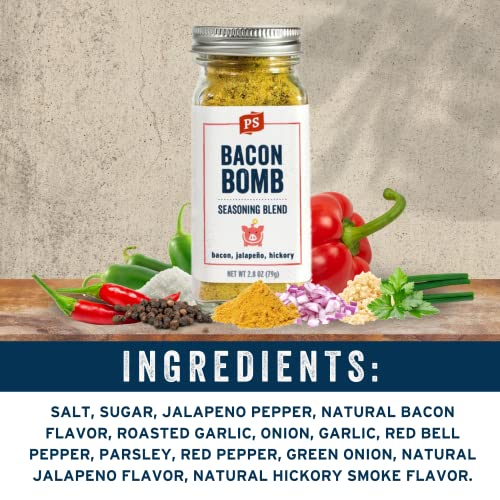 PS Seasoning Bacon Bomb - Jalapeno Hickory All-Purpose Bacon Seasoning Powder with Spicy Jalapeno & Smoky Hickory Flavor - BBQ Dry Rub & Topping for Steaks, Pork, Chicken, Beef, Popcorn, French Fries