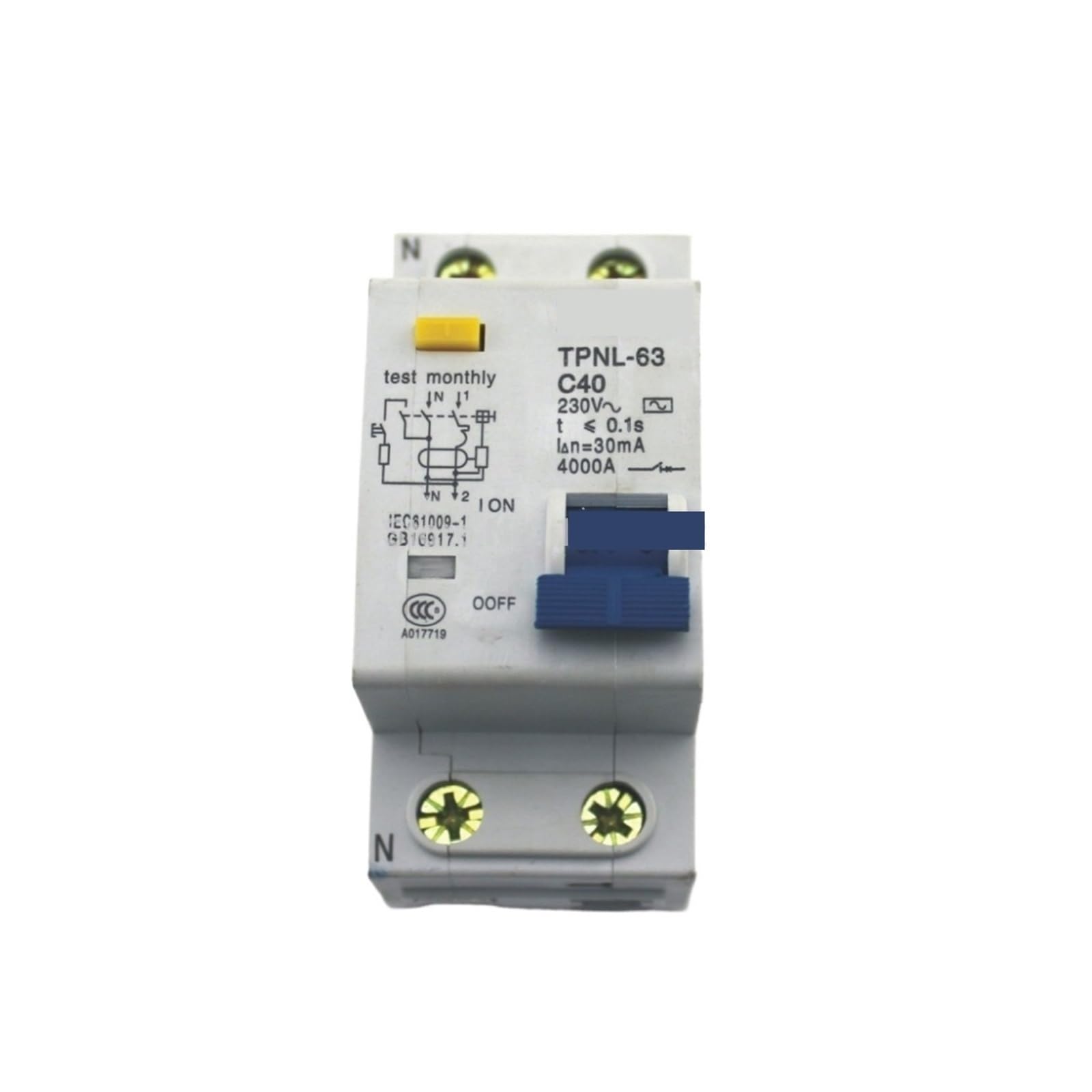 Disjoncteur différentiel 1P+N 40A 230V avec protection surcharge et fuite