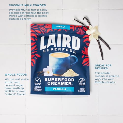Image of Laird Superfood Non-Dairy Original Superfood Vanilla Coconut Powder Coffee Creamer, Gluten Free, Non-GMO, Vegan, 16 oz. Bag, Pack of 1