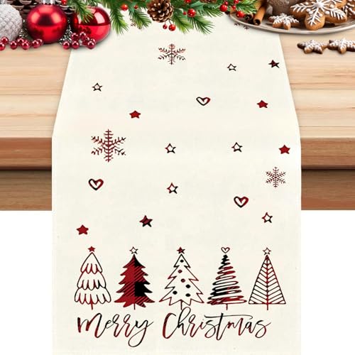Camino de Mesa de Navidad, Pine Trees Camino de Mesa Navideño, Camino de Mesa Lavable, Navideños Decoración Hogar para la Casa, Decoración Navideña de Invierno para Mesas de Cocina(40x240 cm)
