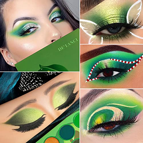 De'lanci Dark Green Eyeshadow Palette,High Pigmented Professional Yellow Teal Forest Green Sea Green Avocado 12 Color Bright Eye Shadow,Waterproof Hulk Christmas Makeup Palette #TOP4