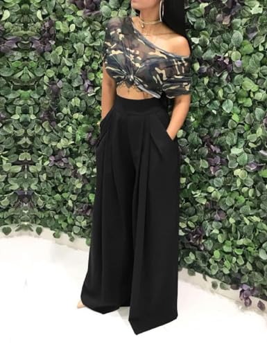 Wide Leg Palazzo Pants for Women, High Waist Business Casual Lounge Pants4