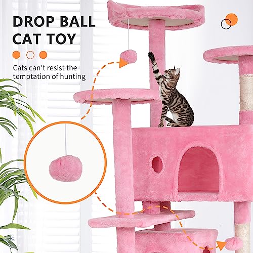 Image of BestPet | 70 inch Cat Tree Tower | Pink | Sturdy Multi-Level Cat Tree