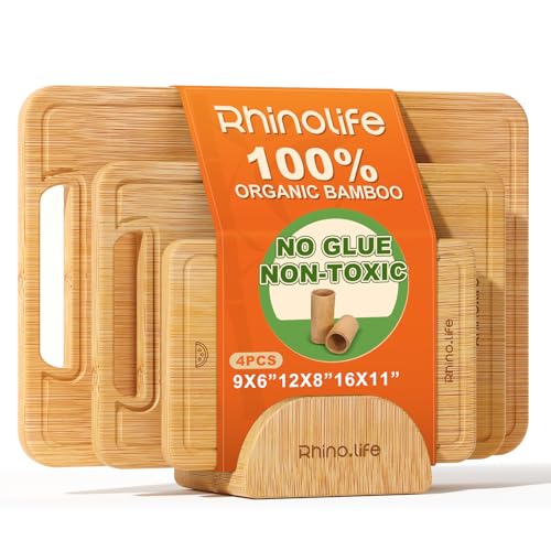 Healthy and Non Toxic & Totally Organic Bamboo Cutting Board Set,3 pack, No Glue & Plastic Free,...
