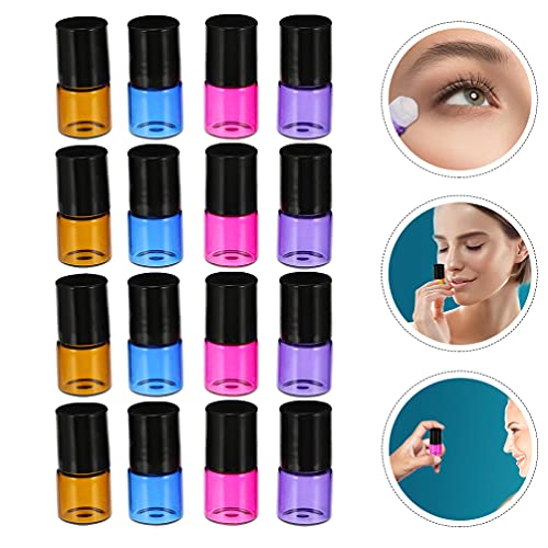 Lurrose Frasco de perfume de vidro recarregável, 16 peças, 2 ml, tubo de rolo de óleo essencial, líq