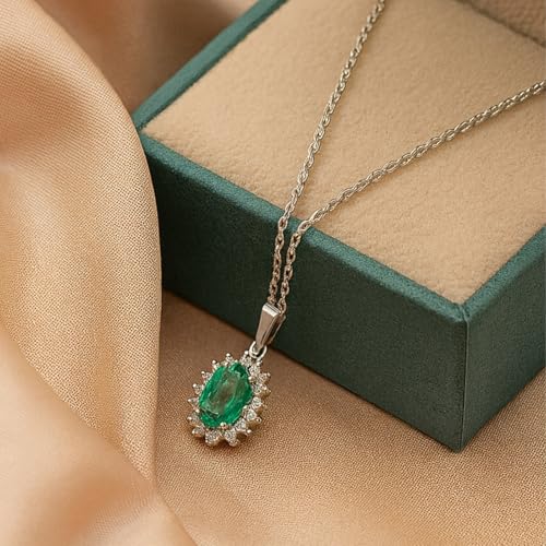 Image of Zarkan 925 Hallmark Silver Green Oval Shape Pendant Inspired By Saiyaara | Pendant Necklace for Women | Gifting Jewelry for Girls & Ladies