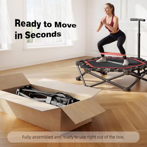 EAST MOUNT 42" Foldable Mini Trampoline for Adults, Quiet Fitness Rebounder with Adjustable Handle, No-Assembly Indoor Exercise Trampoline, 450LBS Capacity (BlackRed) by EAST MOUNT - Used condition - Image 4