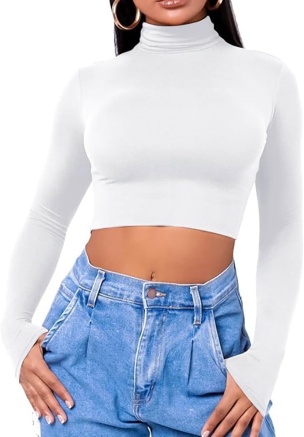 LCNBA Women's Long Sleeve Crop Top Turtleneck Sexy Basic Cropped Tops Shirt - Image 6