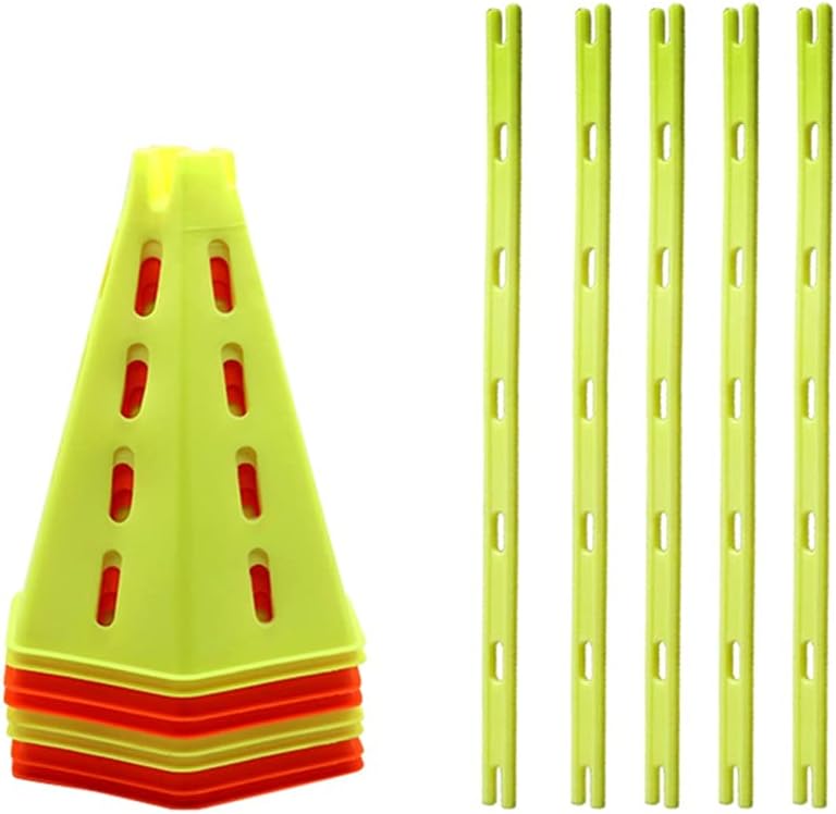 Agility Training Cone Plastic Sports Cone with Hole Adjustable Height,10pcs and 5 Poles Set,Multifunctional Football Basketball Training Equipment (Color : 10pcs+5 Poles)