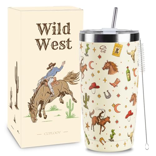 Western Cowboy 20oz Tumbler with Lid & Straw