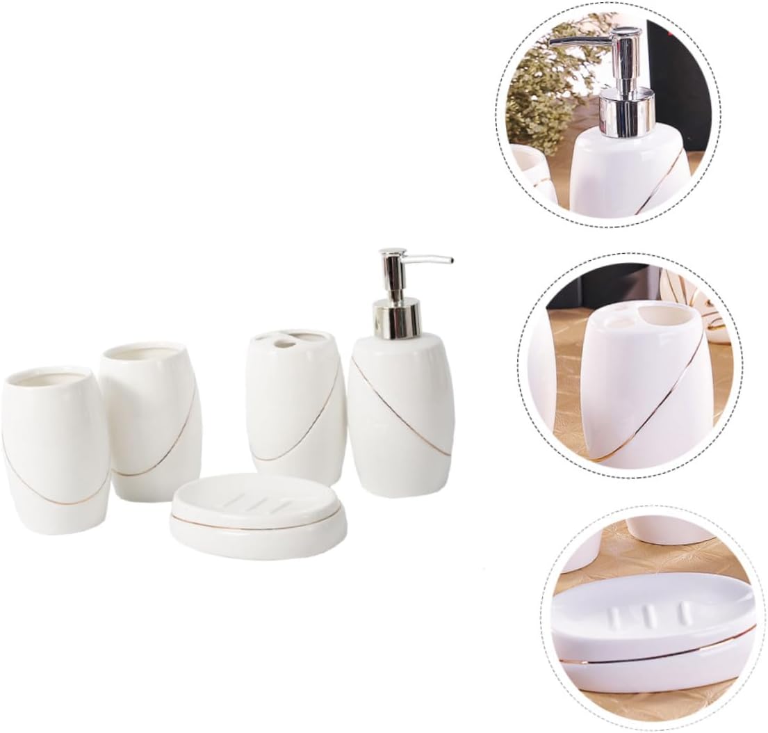 5pcs Toothbrush Holder Soap Dish Cup Soap Dispenser Bathroom Accessory Set