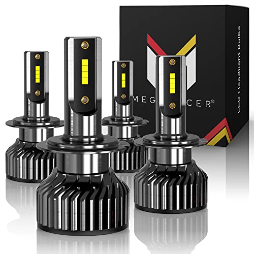 Mega Racer H7 New Gen Led Headlight Bulb Combo - 6000K Cool White, 16 Led Chips, 12V 60W 16000 Lumen, Ic Circuit & Canbus Ready, Automotive Replacement Bulbs For Low Beam & High Beam, Pack Of 4 #TOP20