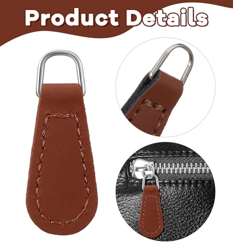 9 Pcs Wallet Zipper Pull Replacement, Brown & Black Leather Zipper Pull for Purses Backpacks Boots Coat Jackets Luggage Suitcases, PU-Leather Zippers Tag Repair Tabs (Black, Khaki, Reddish-Brown)