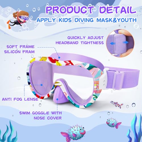 Kids Swim Goggles with Nose Cover, 180° Panoramic Snorkel Mask with Anti-Fog & Anti-Leak Design, Comfort Fabric Strap UV Protection Lens for Boys Girls Ages 3-15 by WAVE - Image 6