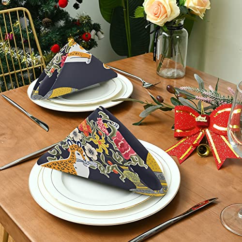Auuxva Table Napkin Cloth Set Of 6 Vintage Chinoiserie Leopard Flower Cloth Napkins 20X20In Washable Wrinkle Free Dinner Napkin For Wedding Parties Restaurant Decor Everyday Use #TOP2