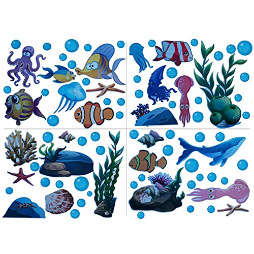 Alnicov 80 Stück leuchtende Unterwasser-Kreaturen Wandaufkleber Fische Seestern Muschel Wandornamente Wasserdicht Wandsticker Dekor für Home Office Wohnzimmer Wand Badezimmer WC (Luminous-Blue)