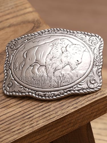 Haquil Buffalo Silver Plated Vintage Rectangle Belt Buckle Scaloped Buckle thumb #1
