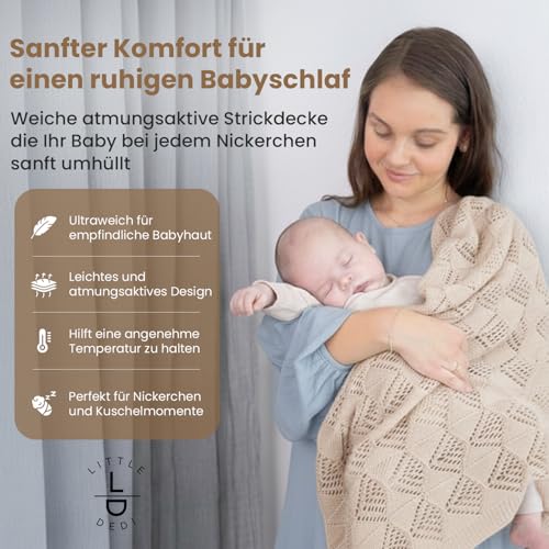 Image of Emily 100% Organic Cotton Baby Knitted Blanket with Gift Box - Soft Toddler, Crib, Stroller Blanket - Neutral Swaddle and Receiving Blanket for Newborns, 30 inchx40 inch, Natural Beige
