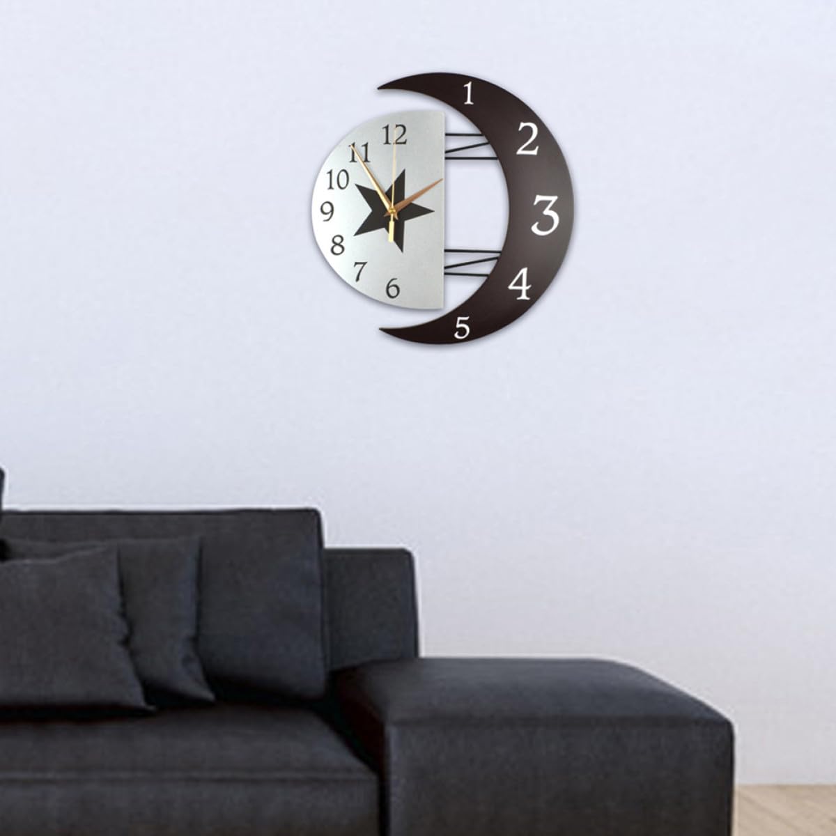Toyvian Mondförmige Wanduhr mit Quarzwerk, Schwarz, Geräuschlos | Künstlerische Rahmenoptik, Klar Digitale Anzeige, 1 Aa Batterie nicht Enthalten