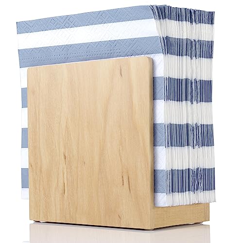 Napkin Holder For Table - Wooden Farmhouse Napkin Holders, Light Brown Simple Upright Vertical Dining Table Cocktail Napkins Dispenser, Kitchen Rustic Natural Walnut Wood For Paper Napkins #TOP2